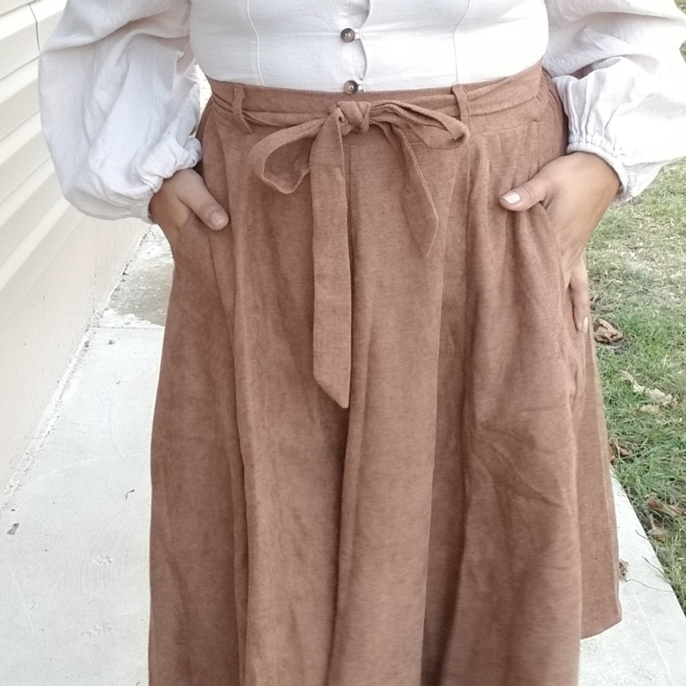 ▪︎FLASH SALE▪︎SWEETEST THING BROWN TAN MIDI SKIRT - Picture 9 of 12